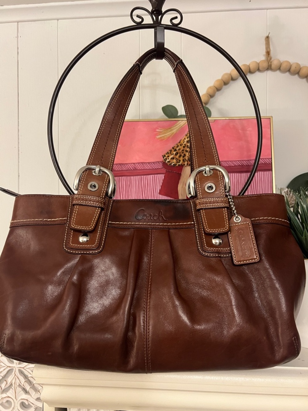 Vintage Coach Hampton Pleated Leather Satchel (style F18792)